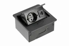 Priza incorporabila AVARO Schuko, USB A + C, cablu 1.5 m, negru